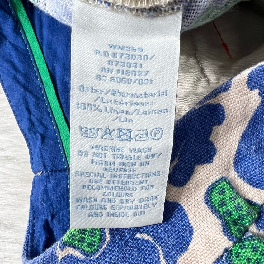 SOLD-Boden Blue & Green Damask Printed Cream Cropped Linen Pants - Picture 9 of 9